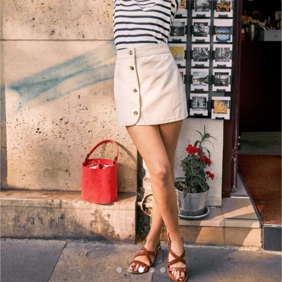 Sezane Coline Skirt Size 34 US 2 Ecru Button Down Mini - Picture 3 of 7